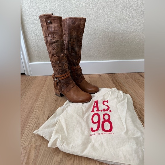 A.S. 98 Gene Boho Brown Leather Perforated Knee High Boots Size EU 37 | US 6.5-7 - Picture 13 of 14